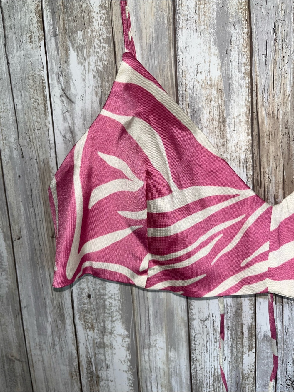 Zara Pink White Zebra Print Satin Crop Top Tie Back Bralette XL NWT - Picture 3 of 6